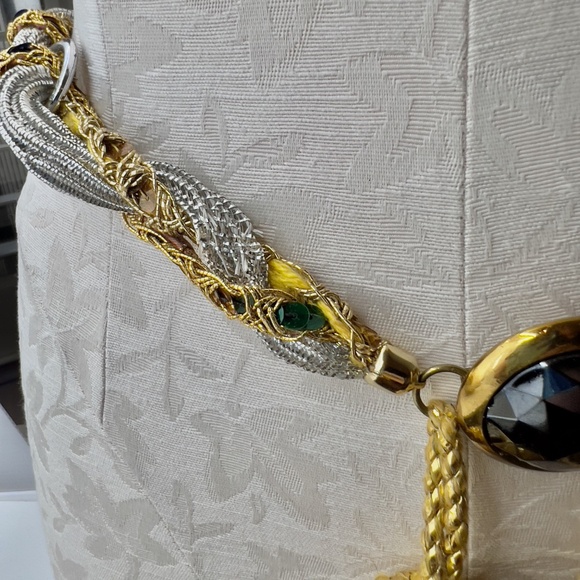 Vintage Custom Made Ladies Metallic Thread and Faux Jeweled Tassle Belt main image 5